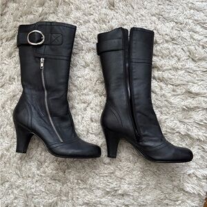 Steve Madden Equal calf height heeled leather boots rounded toe side zip NEW